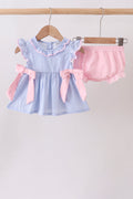 Blue Stripe Bow Bloomer Set