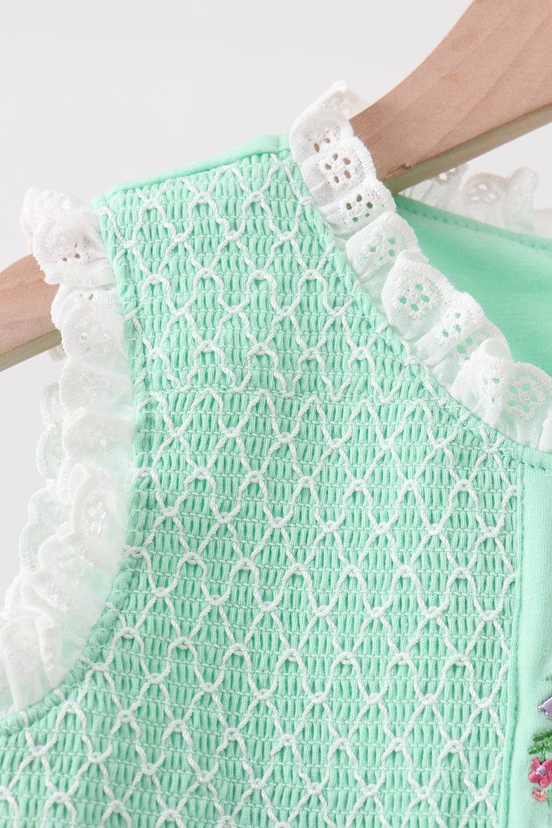 Green Butterfly Smocked Ruffle Shorts Set