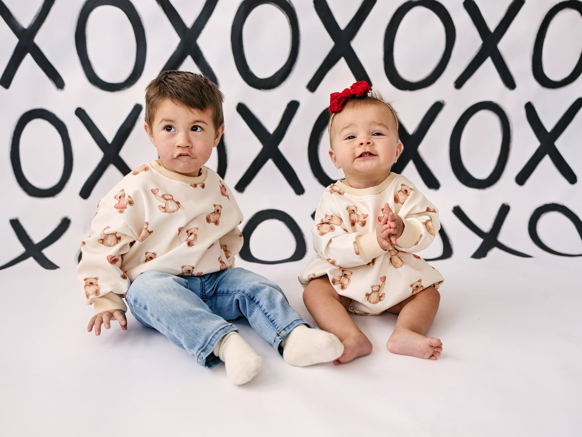 Teddy Bear Hearts Sweatshirt Romper