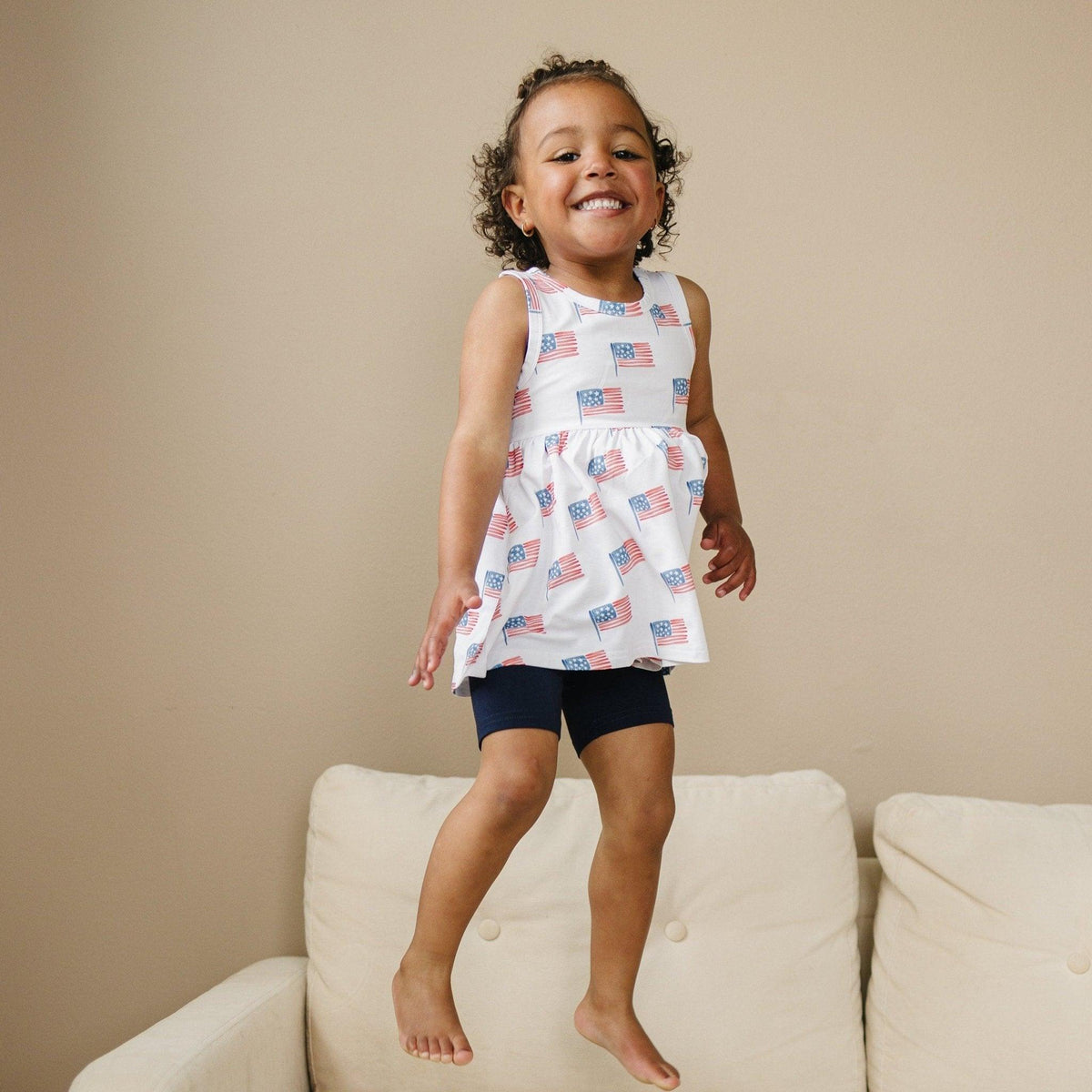 4th of July Flag Print Bamboo Peplum Top & Bike Shorts